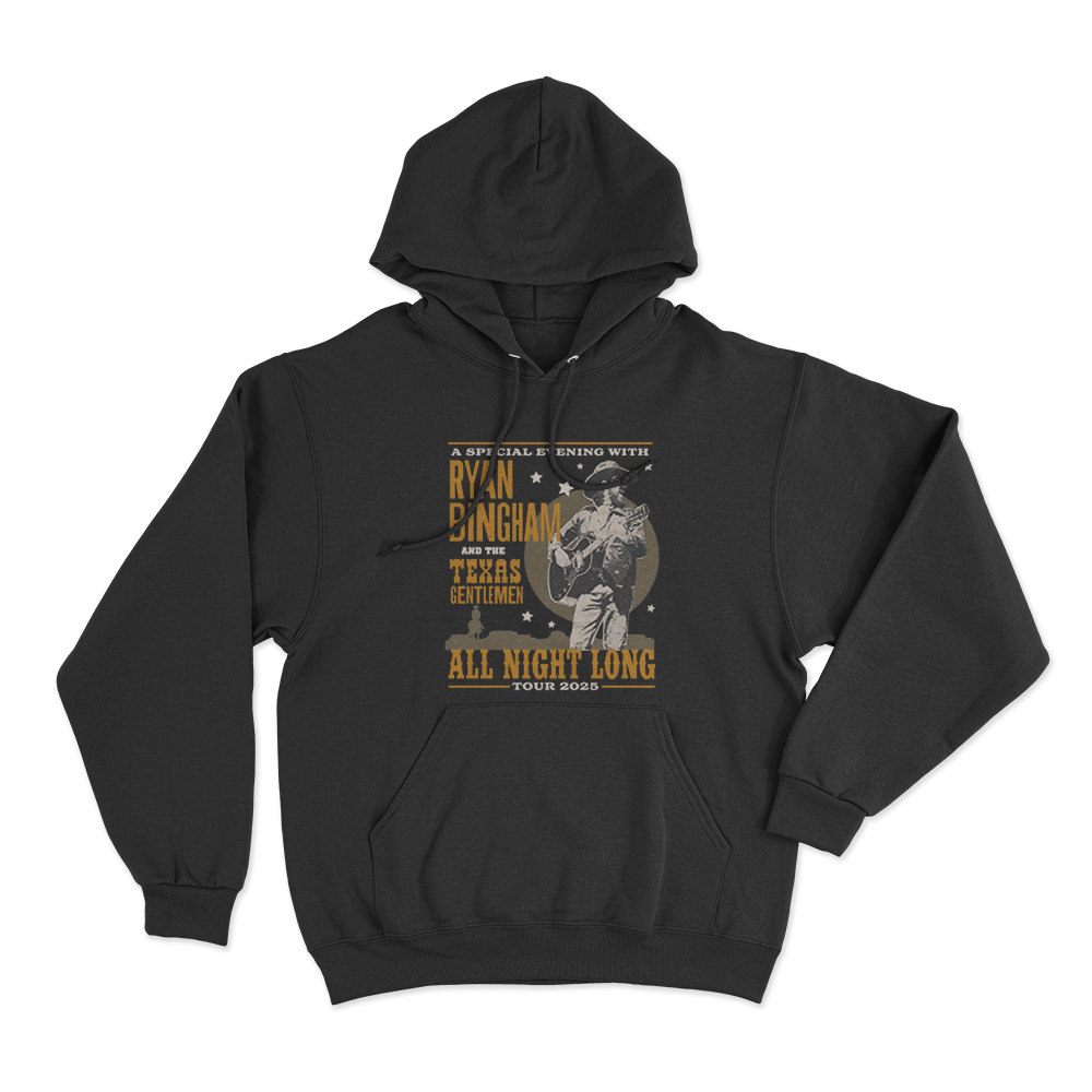 Ryan Bingham 2025 All Night Tour Unisex Hoodie Black Ryan Bingham 2025 All Night Tour Unisex Hoodie Black