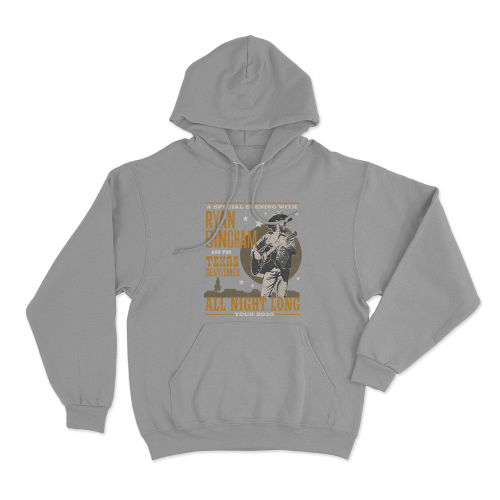 Ryan Bingham 2025 All Night Tour Unisex Hoodie Grey Ryan Bingham 2025 All Night Tour Unisex Hoodie Grey