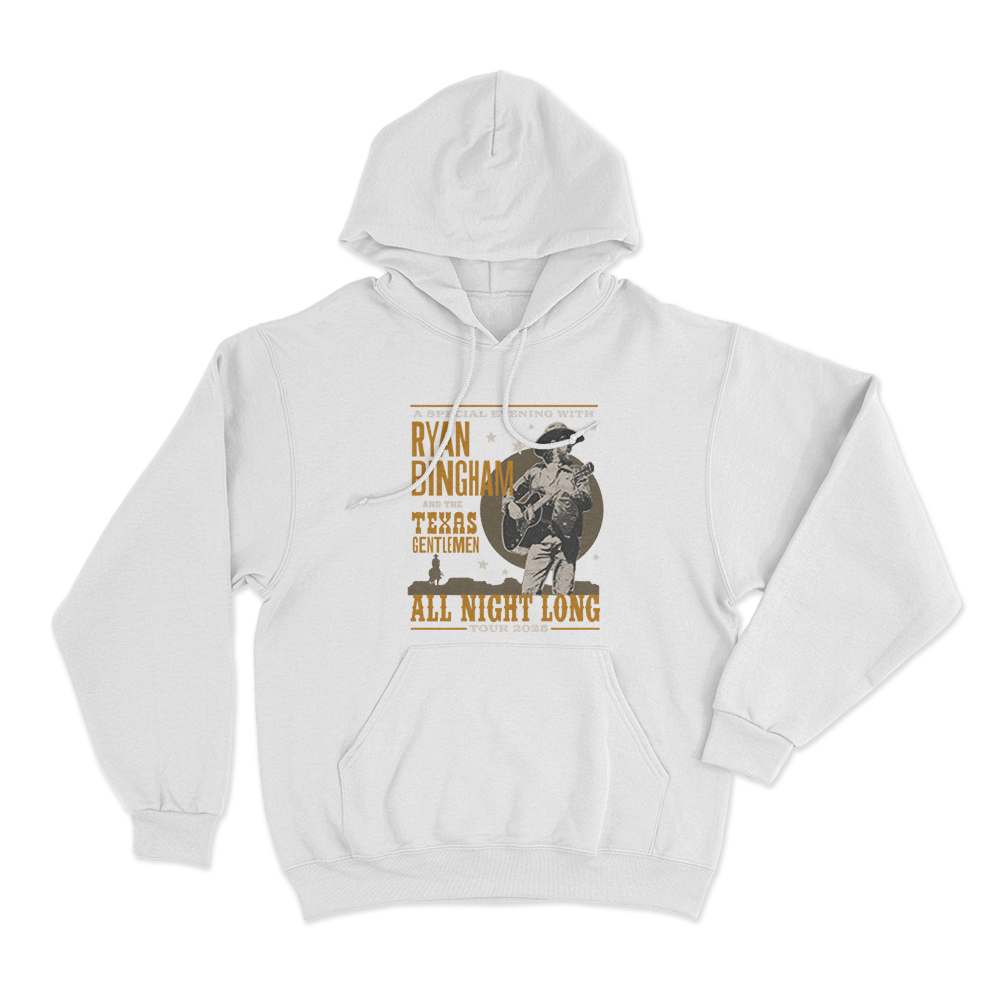 Ryan Bingham 2025 All Night Tour Unisex Hoodie White Ryan Bingham 2025 All Night Tour Unisex Hoodie White