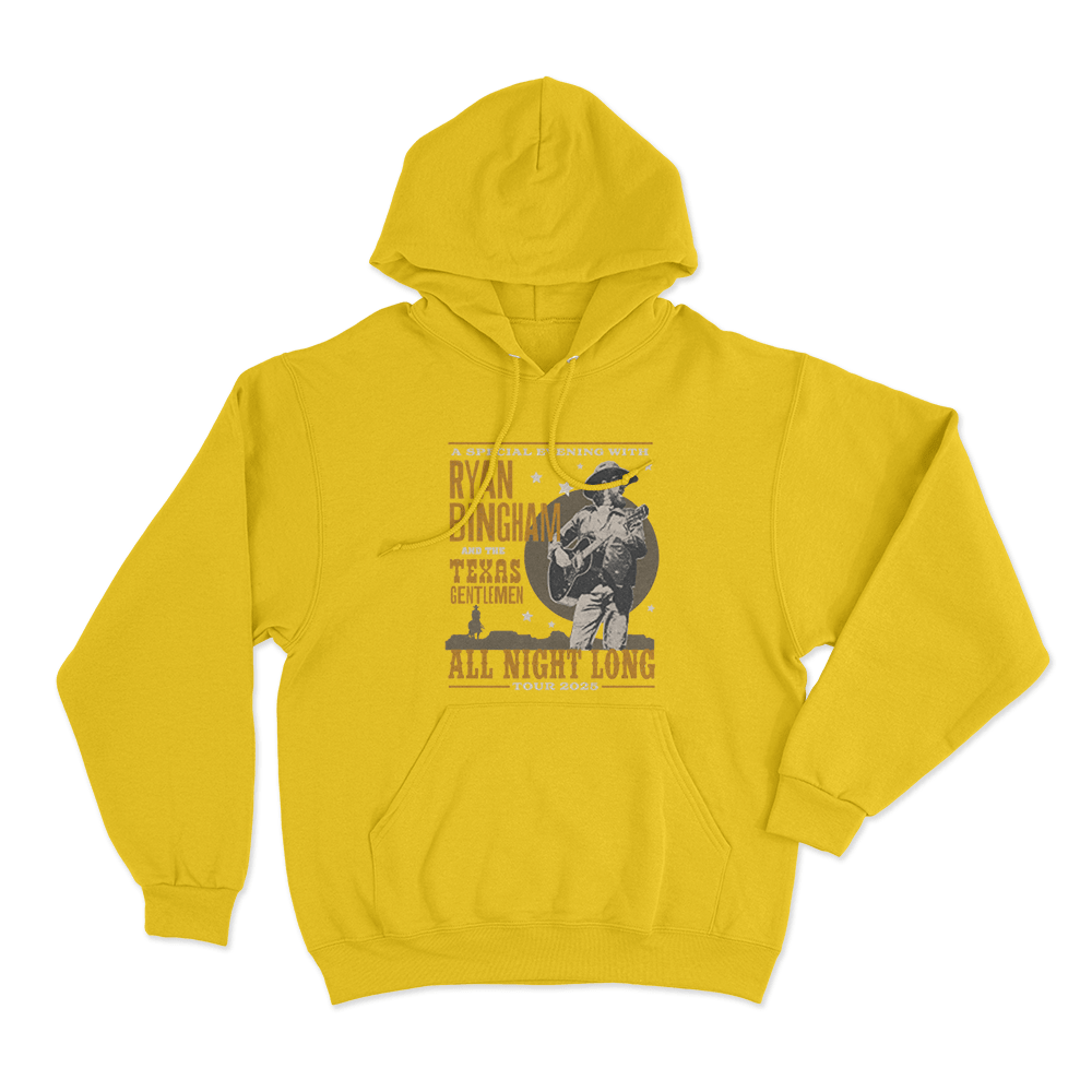 Ryan Bingham 2025 All Night Tour Unisex Hoodie Yellow Ryan Bingham 2025 All Night Tour Unisex Hoodie Yellow