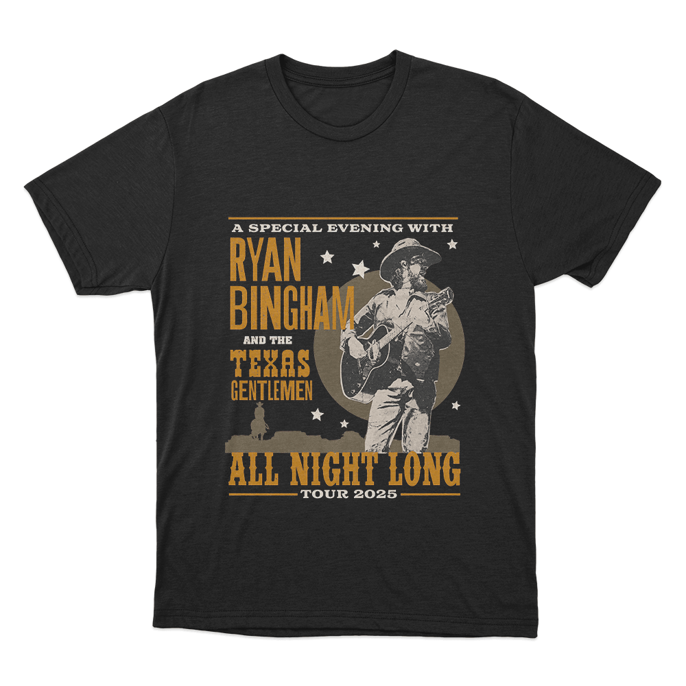 Ryan Bingham 2025 All Night Tour Unisex T Shirt Black Ryan Bingham 2025 All Night Tour Unisex T Shirt Black