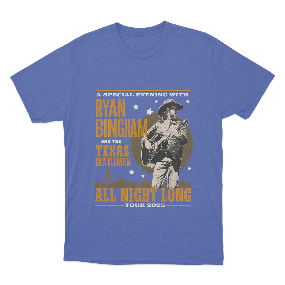 Ryan Bingham 2025 All Night Tour Unisex T Shirt Blue Ryan Bingham 2025 All Night Tour Unisex T Shirt Blue