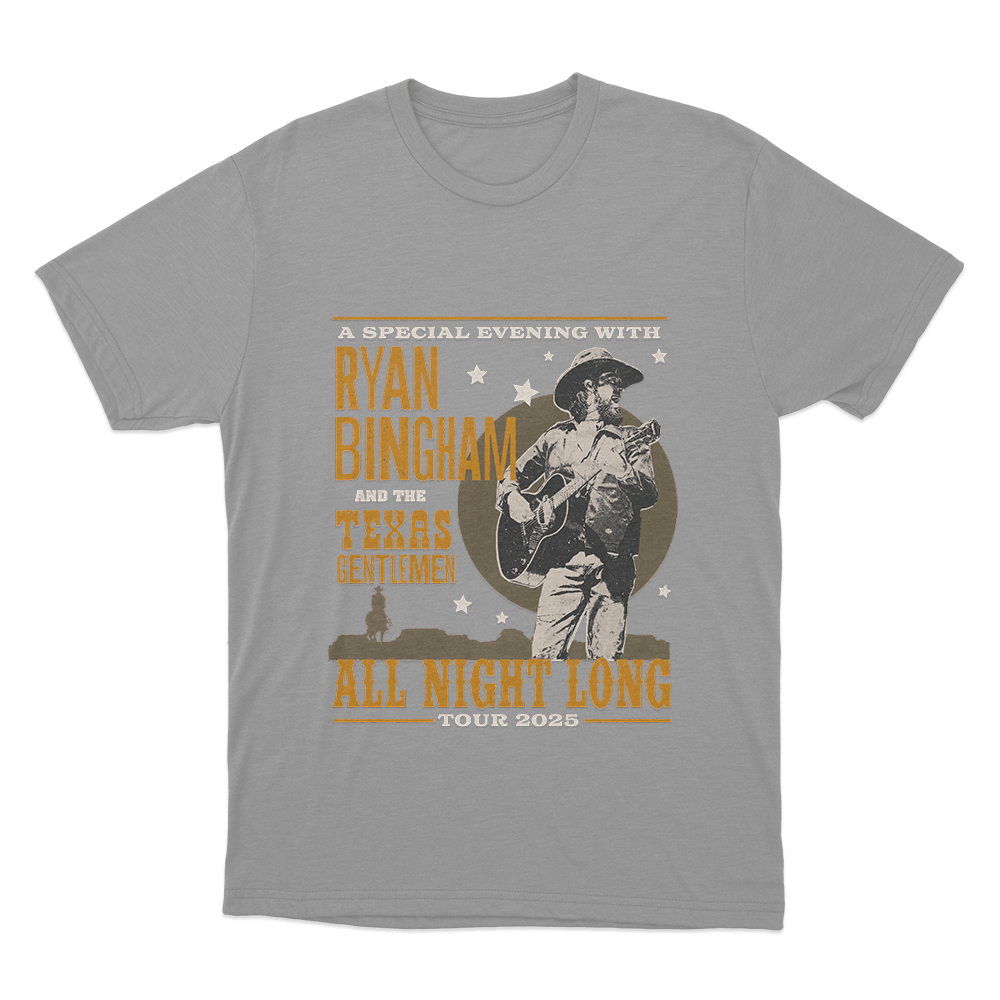 Ryan Bingham 2025 All Night Tour Unisex T Shirt Grey Ryan Bingham 2025 All Night Tour Unisex T Shirt Grey