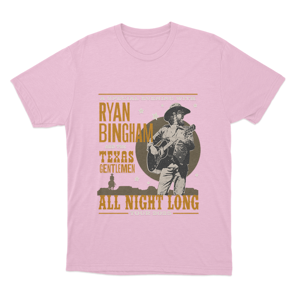 Ryan Bingham 2025 All Night Tour Unisex T Shirt Pink Ryan Bingham 2025 All Night Tour Unisex T Shirt Pink