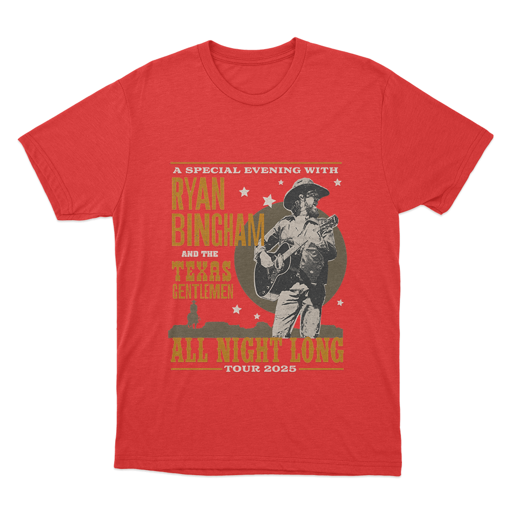 Ryan Bingham 2025 All Night Tour Unisex T Shirt Red Ryan Bingham 2025 All Night Tour Unisex T Shirt Red