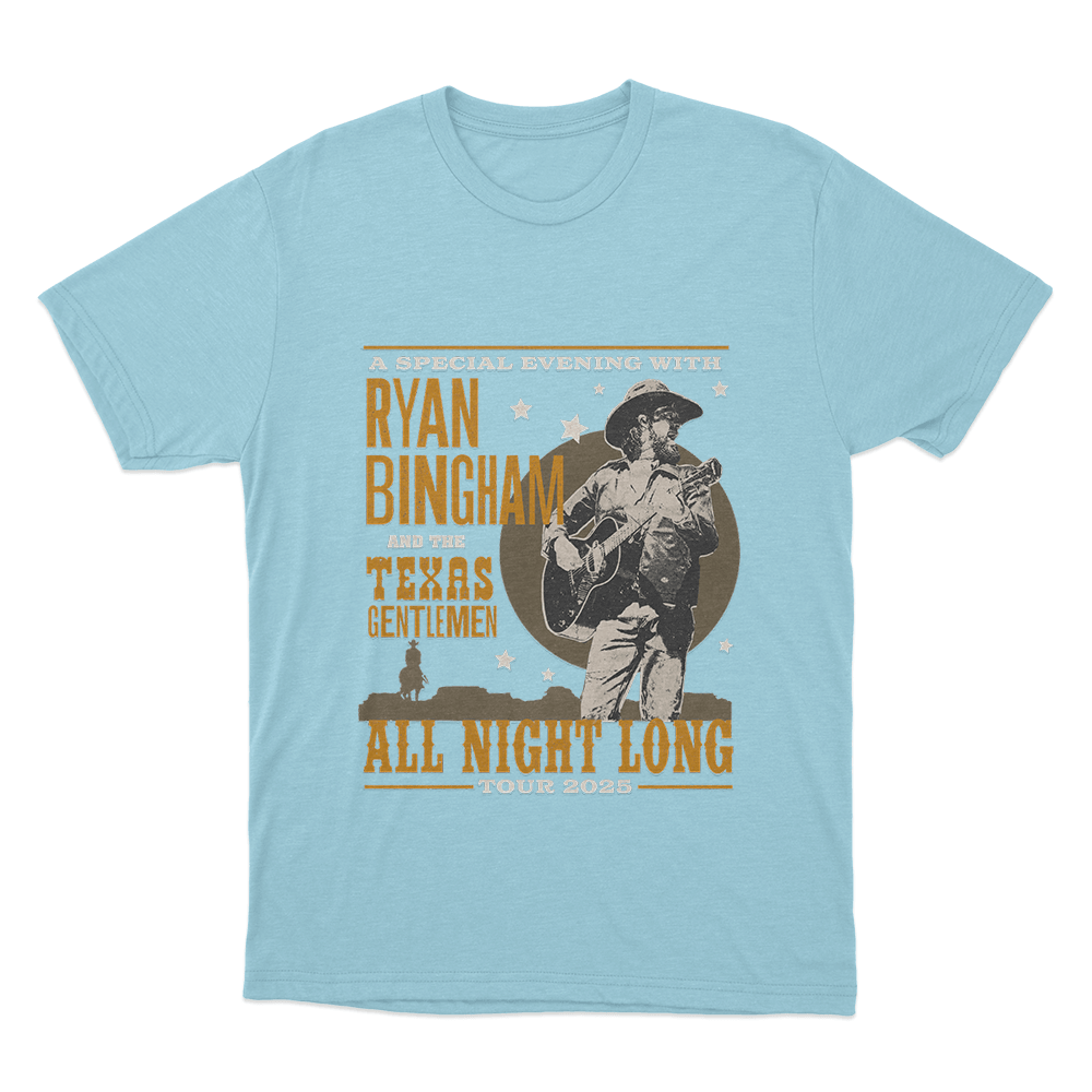Ryan Bingham 2025 All Night Tour Unisex T Shirt Sky Blue Ryan Bingham 2025 All Night Tour Unisex T Shirt Sky Blue