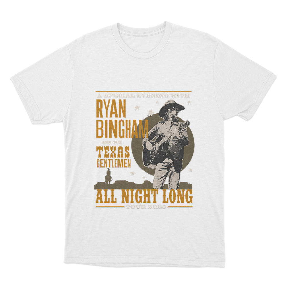Ryan Bingham 2025 All Night Tour Unisex T Shirt White Ryan Bingham 2025 All Night Tour Unisex T Shirt White